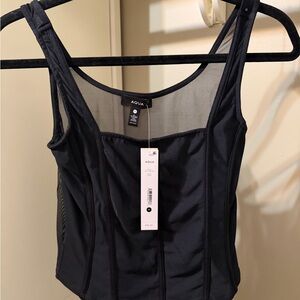 Aqua Black Sculpted Square-Neck Tank